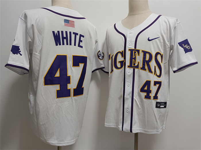 Men's LSU Tigers #47 Tommy White White Stitched Jersey